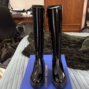 Stuart Weitzman patent leather Soho boot
